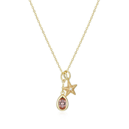 RN0296Y - Morganite Nano & Starfish Charm Necklace | reign